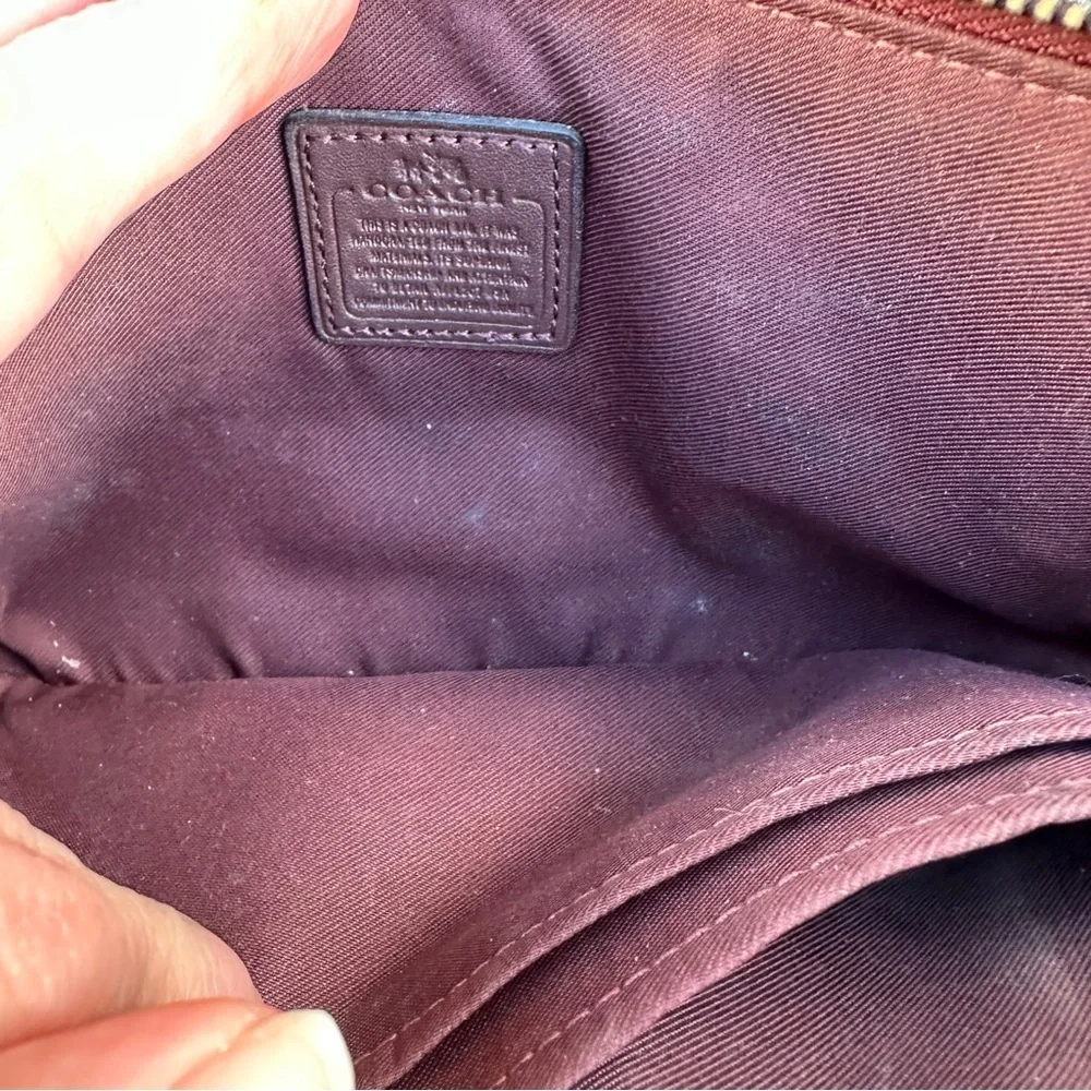 Coach Maroon metallic pebbled Wristlet Clutch EUC